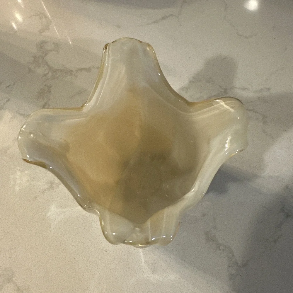 Antonio Tammara Italy Flower Art Glass Cream Beige Off White Vase Votive